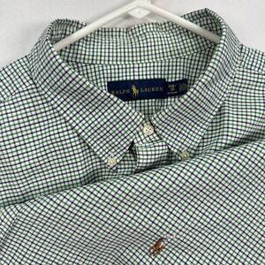 Ralph Lauren Shirt Men 3XB Green Blue Plaid Button Down Oxford Flesh Pony Cotton